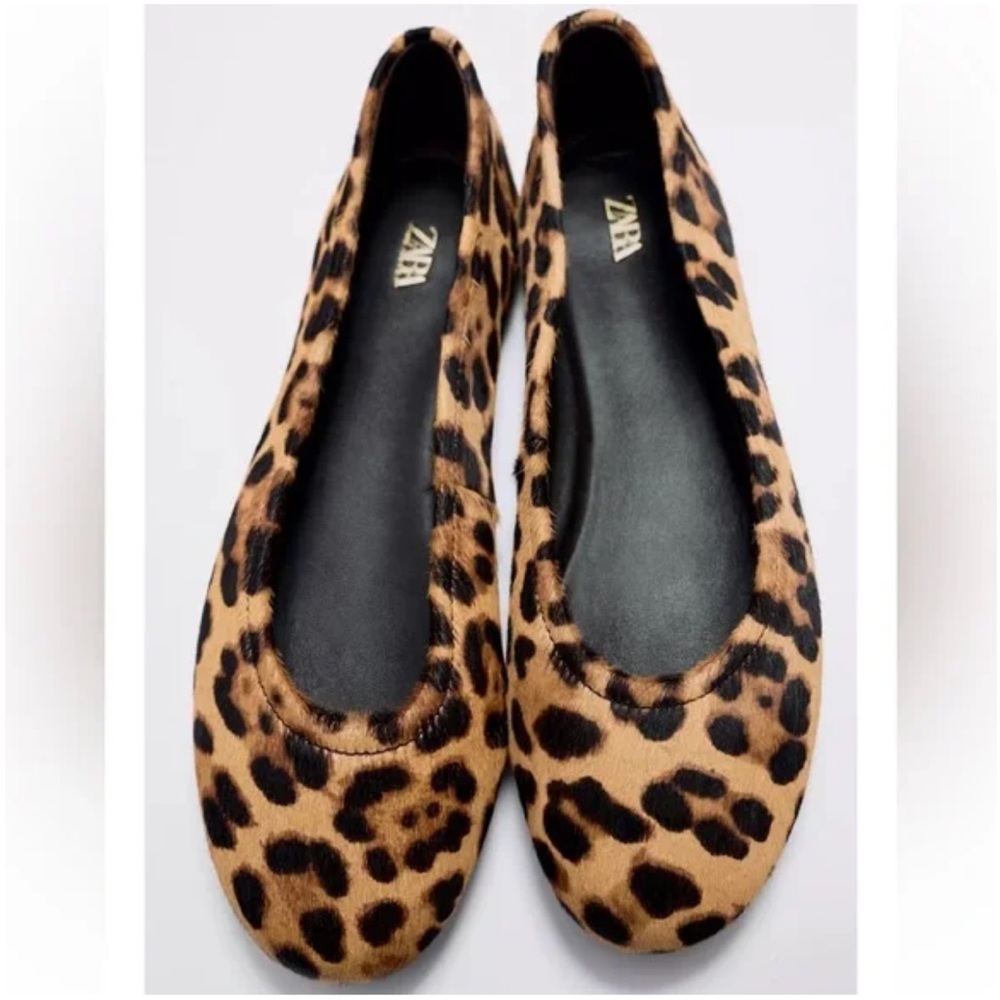 ZARA ANIMAL PRINT LEATHER BALLET FLATS LEOPARD CHEETAH SHOES GENUINE LEATHER